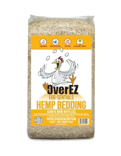 OverEZ Hanf-Hühnereinstreu – aus 100% natürlichem Hanf – super saugfähig, umweltfreundlich, Eiergeruchskontrolle und staubfrei von OverEZ Chicken Coop