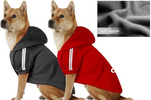 OWBB® 2 Stück Mittlerer Hund Kapuzenpullis Set, Hunde Hoodie warm,Bekleidung Fleece Sweater Hundepullover Baumwolljacke Shirt von XXL bis 9XL（Schwarz+Rot/2XL von Owbb