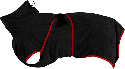 OWBB Hundebadetuch extra saugfahig, Hund Bademantel, Katze schnell trocknendes Badetuch, Haustier Mantel mit verstellbaren Trägern (Schwarz/L) von Owbb