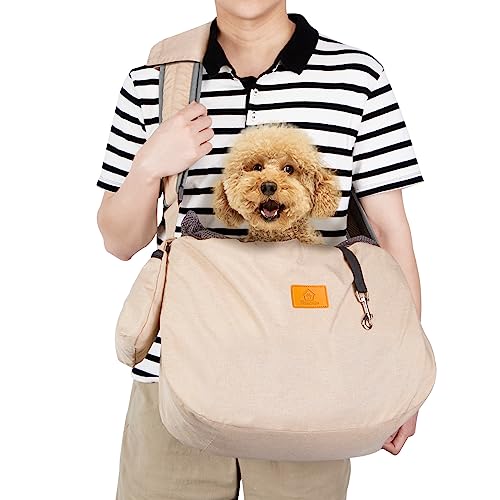 Ownpets Hundetragetasche, Große Hundetasche bis 11kg, Tragetuch Hund, wendbare und freihändige Hundetasche mit verstellbarem Gurt, Beige von Ownpets