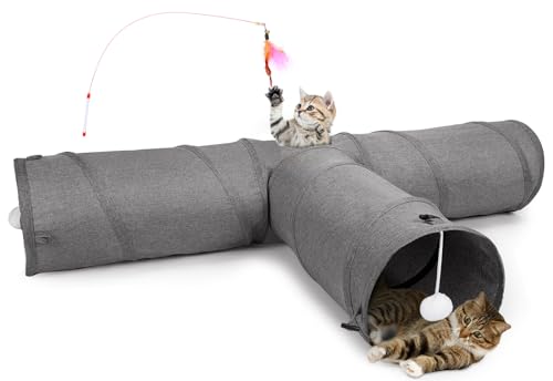 Ownpets Cats Tunnel, 3 Wege Katze Tunnel, Katzentunnel Stoff mit Ball und Teaser, Spieltunnel für Katzen, Welpen, Kaninchen und Mungos, weiche, robust, Nicht raschelt von Ownpets