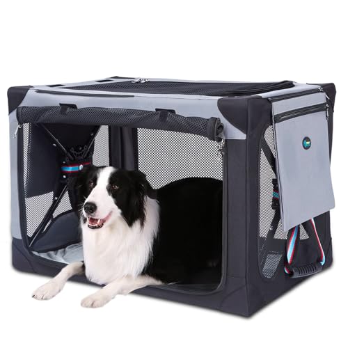 Ownpets Faltbare Hundebox, Hundetransportbox mit wasserdichtem, weichem Stoff, aufsteckbare Aufbewahrungstasche (L) von Ownpets