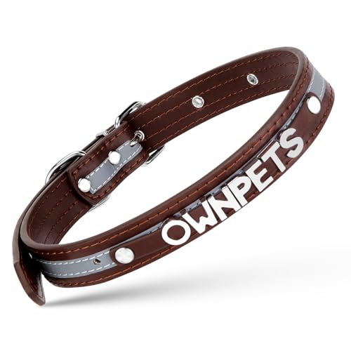 Ownpets Hundehalsband, Hunde Halsband mit Metallschnalle, S, Haustier Halsbänder für für Kleine, Mittlere Hunde, Verstellbare und Reflektierend für das Training, Braun, Name DIY von Ownpets