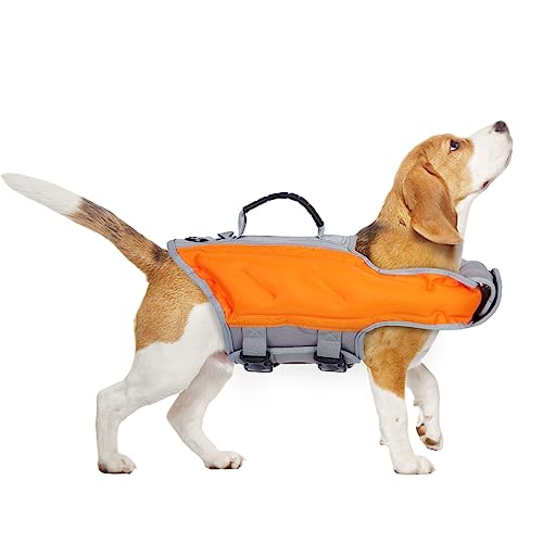 Ownpets Aufblasbare Hundeschwimmweste, hoher Auftrieb, leichte Hundeschwimmweste zum Schwimmen, Bootfahren, verstellbarer Haustier-Rettungsschutz mit reflektierenden Streifen und Rettungsgriff (Large) von Ownpets