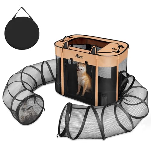 Ownpets Hundestall, zusammenklappbarer Haustierstall, wasserdichtes tragbares Hundezwinger-Zelt, abnehmbarer Katzentunnel, Indoor Outdoor sowie Camping für große/mittlere/kleine Haustiere Stallkäfig m von Ownpets