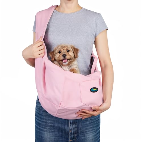 Ownpets Hundetragetasche, Hundetasche bis 11kg, Tragetasche Hund, Tragetuch Hund, Hundetasche mit verstellbarem Schultergurt, ca. 30cm tief und 33cm breit, Rosa von Ownpets