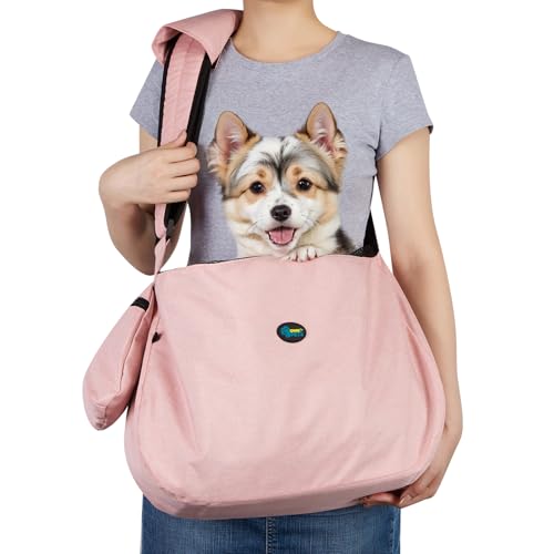 Ownpets Hundetragetasche, Hundetasche bis 11kg, Hunde Tragetasche, Hundetragetasche mit Schulterpolster und Fronttasche, Hunde Sling, Tragetücher für Hunde, 29 cm tief * 47 cm breit, Rosa von Ownpets