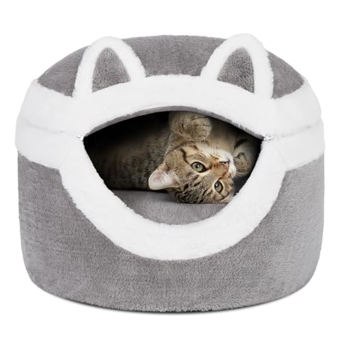 Ownpets Katzenbett Höhle, Katzen Höhle, 3-in-1 abnehmbares Katzenbett, Katzenbett für Indoor, für den Winter, warm, Schlafkissen, mit weichem Kaninchenhaar für Katzen bis 7.7kg，grau von Ownpets