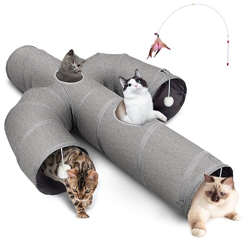 Ownpets Katzentunnel, größerer Kaktus Form Haustier Tunnel mit robustem Oxford-Gewebe, faltbar und reißfest, mit Mehreren Ausgängen, hängenden Ball und Teaser Wand, 30cm Durchmesser von Ownpets