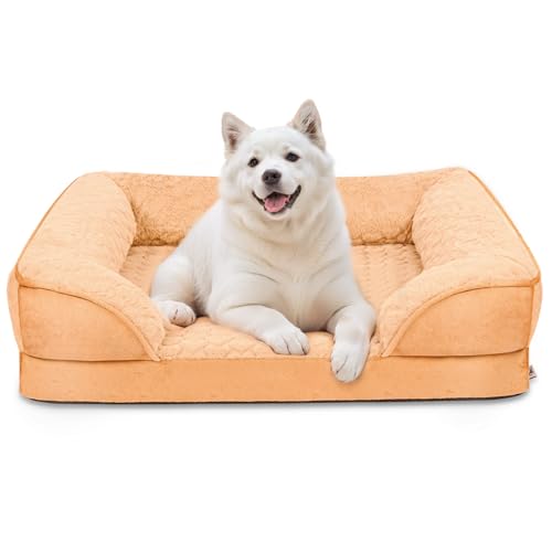 Ownpets Lager Plüsch Haustier Bett, braun Haustier Bett für mittlere Hunde mit Nackenrollen & waschbarem Bezug, bequem & atmungsaktiv Ei-Schaum Haustier Sofa Bett, 70 * 58 * 12cm von Ownpets