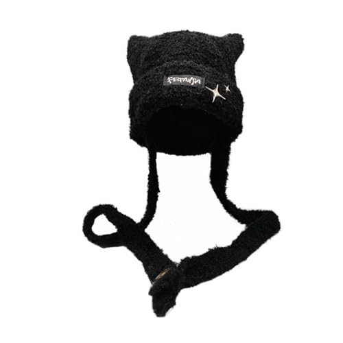 2-in-1-Winterstrickmütze Katzenohren Mehrfarbig Gestrickt In Eine Tasche Einkaufen Der Verwandelt von Oxxggkao