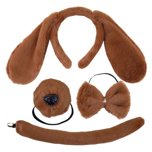 Tierohr Stirnband Hunde Stirnband/Fliege/Schwanz Bühnenanzug Halloween Cosplay Party Kostüm Set von Oxxggkao