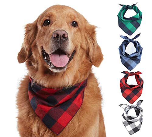 Oyccen 4pcs Klassisches Kariertes Hundehalstuch Baumwoll Bandana Welpen Halstuch Haustier Dreieck Schal für Kleine Mittlere und Große Hunde Katzen von Diyafas