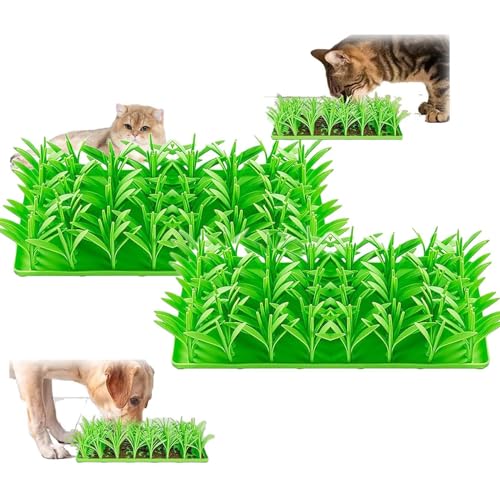 Silikon-Grasmatte für Katzen, grünes Gras, Silikon, Slow Food-Matte, Katzengrasmatte, Futterspielzeug, Katzengrasmatte für Indoor-Katzen, Silikon (2 Stück) von Oyeahoo