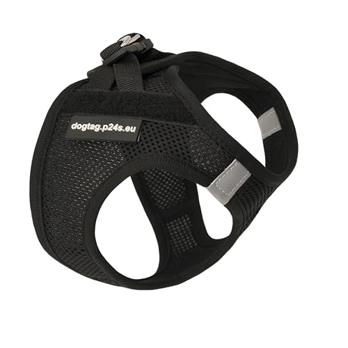 P24S Step-In Air-Mesh Brustgeschirr für kleine und mittelgroße Hunde und Digital Smart Hundegeschirr Hundemarke Hundefinder dogtag (Schwarz, XL) von P24S