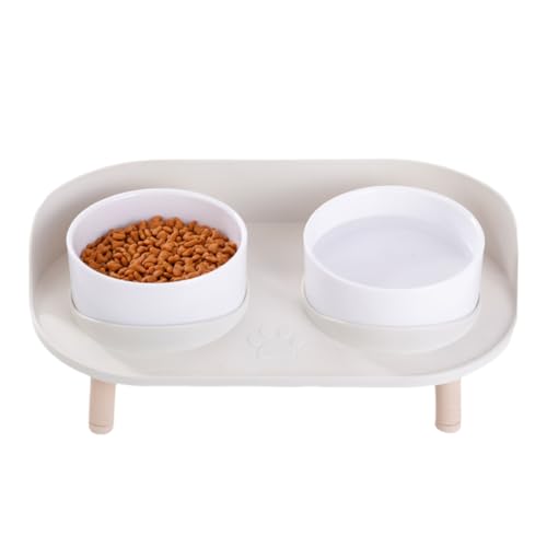 PACHHK Feeder Pet Anti-Knock Doppelnapf Feeder Katze Hund Trinkwasser Feeder Halswirbelschutz Haustierbedarf Cremeweiß von PACHHK