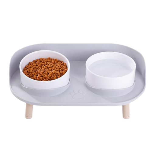 PACHHK Feeder Pet Anti-Knock Doppelnapf Feeder Katze Hund Trinkwasser Feeder Zervikalschutz Haustierbedarf Hellgrau von PACHHK