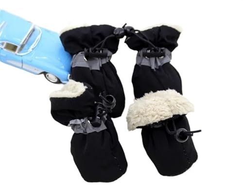 Dog Shoes,Hundeschuhe 4 stücke rutschfeste Welpen Schuhe wasserdichte Winter Haustier Hund Anti-Slip Regen Schnee Stiefel Schuhe Dicke Warme for Prewalkers socken Booties (Color : Black Warmer, Size von PACUM