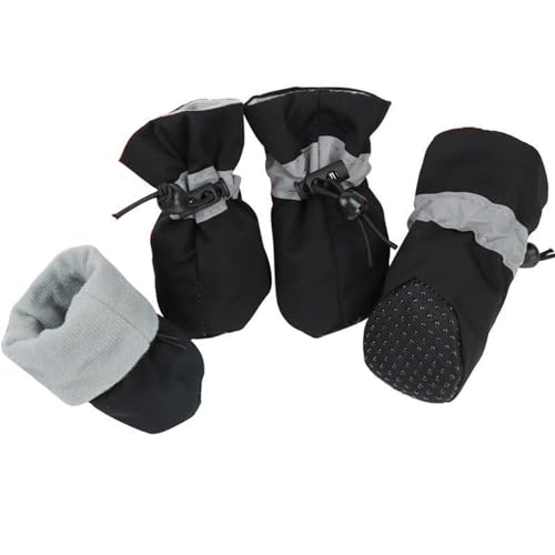 Dog Shoes,Hundeschuhe 4Pcs Haustier Hunde Schuhe Wasserdicht wasserdicht Anti-Slip Stiefel Booties Katze Welpen Socken Warme Schnee Stiefel Schuhe Haustiere zubehör (Color : Black, Size : 5) von PACUM