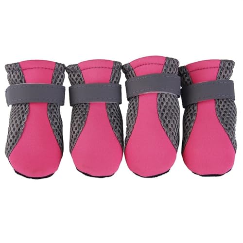 Dog Shoes,Hundeschuhe Hundeschuhe Anti-Rutsch Frühling Sommer Hundestiefel Pfotenschutz Reflektierende Riemen Hund Atmungsaktive Netzschuhe Haustierhose (Color : Rose, Size : M) von PACUM