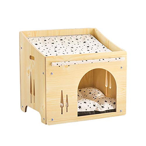 Hundebett, Katzenbett, Katzenhaus aus Holz, Kätzchenbett, Katzen- und Hundehütte, geschlossener Zaun, Haustierhaus für den Innenbereich, Hundesofa (Farbe: Schwarz) Vision von PACUM