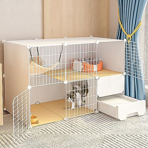 Katzenkäfig mit 2 Etagen, Indoor-DIY-Haustiergehege, halbgeschlossene Katzenhütten, abnehmbarer Metalldraht, ideal für 1–2 Katzen (Farbe: Stil 2, Größe: B-111 x 49 x 75) Warm wie je zuvor von PACUM