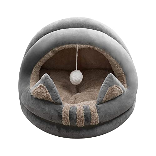 PACUM Hundebett Halbgeschlossenes Katzennest mit Pompon-Welpen-Haustierbett Four Seasons Soft Cat House Zwinger für Heimtierbedarf Hundesofa (Farbe: Grau, Größe: L) Vision von PACUM