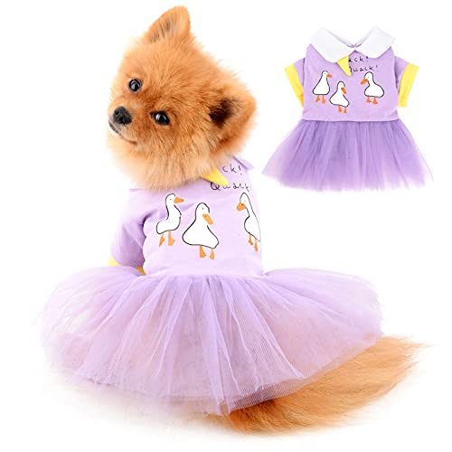 PAIDEFUL Dog Gaze Kleid für Kleine Mittlere Hunde Katzen Weibliche Mädchen Weiche Baumwolle Weste Hemden Tutu Rock Atmungsaktive Welpe Chihuahua Kleidung Schleierkleid Haustier Frühling Sommer Lila S von PAIDEFUL