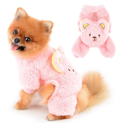 PAIDEFUL Fleece-Schlafanzug für kleine Hunde, Welpen, 4-beiniger Jumpsuit, weich, winddicht, Pullover mit Bären-Rucksack, solider Pullover, Haustier-Outfits, warmer Hunde-Herbst-Wintermantel, von PAIDEFUL