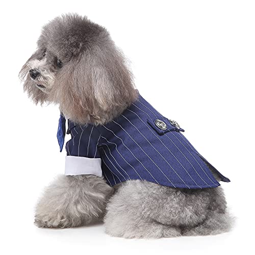 PAIDEFUL Formal Dog Tuxedo Pet Kostüm Welpen Hochzeitskleidung Gestreifter Anzug Hochzeitskleidung mit Krawatte für Kleine Mittelgroße Hunde Größte Katzen Jungen Partyanzug Blau XL von PAIDEFUL