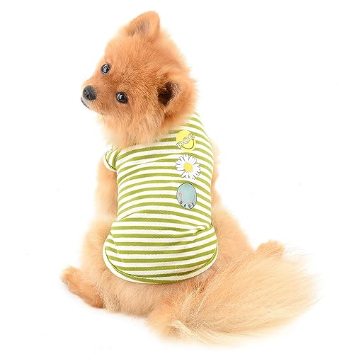 PAIDEFUL Streifen Hund Hemden für Kleine Mittlere Hunde Katzen Weiche Baumwolle Weste T-Shirts Seeveless Atmungsaktive Welpen Mädchen Jungen Chihuahua Kleidung Haustier Sommer Tragen Outdoor Grün XL von PAIDEFUL