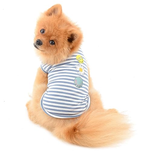 PAIDEFUL Streifen Hund Hemden für Kleine Mittlere Hunde Katzen Weiche Baumwolle Weste T-Shirts Seeveless Atmungsaktive Welpen Mädchen Jungen Chihuahua Kleidung Haustier Sommer Tragen Outdoor Blau M von PAIDEFUL