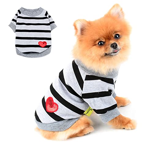 PAIDEFUL Gestreiftes Hundehemd für Kleine Mittelgroße Hunde Katzen Mädchen Jungen Weste T-Shirts mit Rotem Herz Atmungsaktive Tanktops Welpen Chihuahua Yorkie Kleidung Haustier Sommer Gehen im Freien von PAIDEFUL