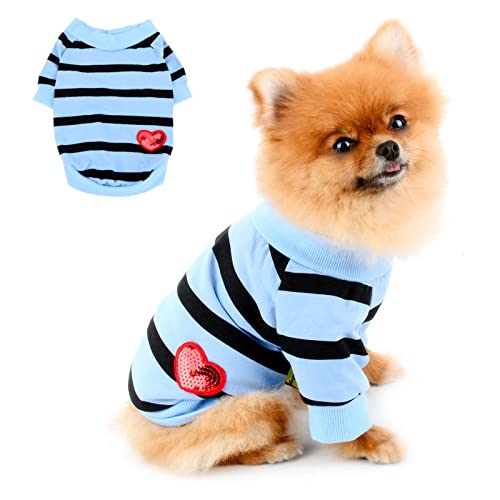 PAIDEFUL Gestreiftes Hundehemd für Kleine Mittelgroße Hunde Katzen Mädchen Jungen Weste T-Shirts mit Rotem Herz Atmungsaktive Tanktops Welpen Chihuahua Yorkie Kleidung Haustier Sommer Gehen im Freien von PAIDEFUL