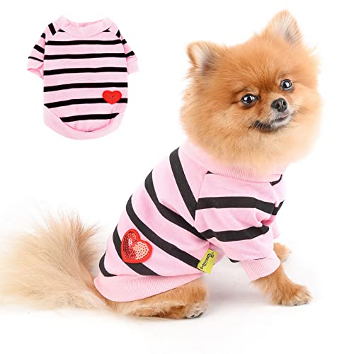 PAIDEFUL Gestreiftes Hundehemd für Kleine Mittelgroße Hunde Katzen Mädchen Jungen Weste T-Shirts mit Rotem Herz Atmungsaktive Tanktops Welpen Chihuahua Yorkie Kleidung Haustier Sommer Gehen im Freien von PAIDEFUL