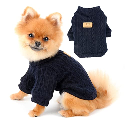 PAIDEFUL Gestrickter Hund Warmer Pullover Chihuahua Pullover Mode Weizenohrwebart Pullover Strickwaren Winterkleidung für Welpen Kleine Haustiere Katze Herbst Kaltes Wetter Tragen Dunkelblau L von PAIDEFUL