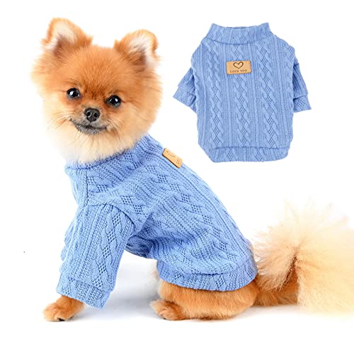 PAIDEFUL Gestrickter Hund Warmer Pullover Chihuahua Pullover Mode Weizenohrwebart Pullover Strickwaren Winterkleidung für Welpen Kleine Haustiere Katze Herbst Kaltes Wetter Tragen Hellblau L von PAIDEFUL