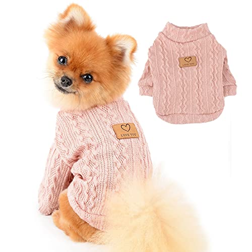 PAIDEFUL Gestrickter Hund Warmer Pullover Chihuahua Pullover Mode Weizenohrwebart Pullover Strickwaren Winterkleidung für Welpen Kleine Haustiere Katze Herbst Kaltes Wetter Tragen Rosa M von PAIDEFUL