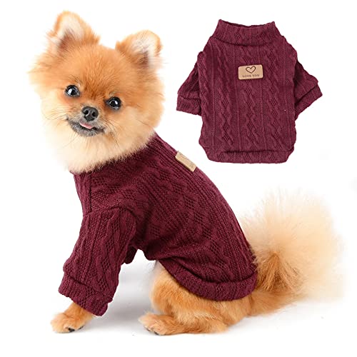 PAIDEFUL Gestrickter Hund Warmer Pullover Chihuahua Pullover Mode Weizenohrwebart Pullover Strickwaren Winterkleidung für Welpen Kleine Haustiere Katze Herbst Kaltes Wetter Tragen Rot L von PAIDEFUL