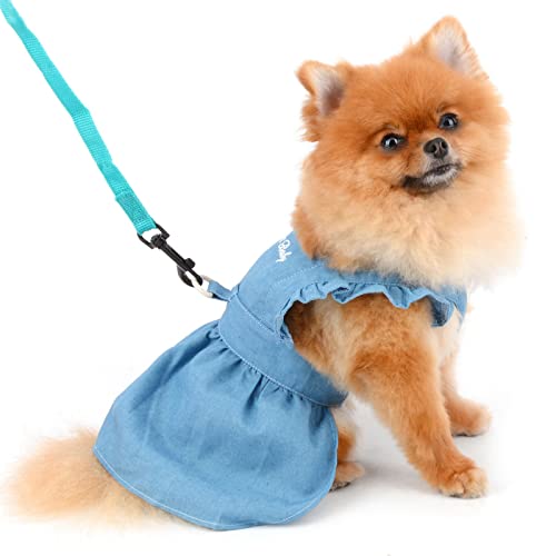 PAIDEFUL Hunde Kleid für Kleine Hunde Katzen Mädchen Lätzchen Denim Trägerkleid plissiert Tutu Rock Geschirr Haustierkleidung Mini Welpen Chihuahua Yorkie Kleidung Frühling Sommer Hellblau M von PAIDEFUL