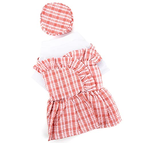 PAIDEFUL Hunde Outfits für Kleine Mittelgroße Hunde Mädchen Karierte Uniform mit Hut Cosplay Party Hemden für Katzen Netter Rock Welpe Chihuahua Kleidung Haustiere Kostüm Frühling Sommer Pink XL von PAIDEFUL