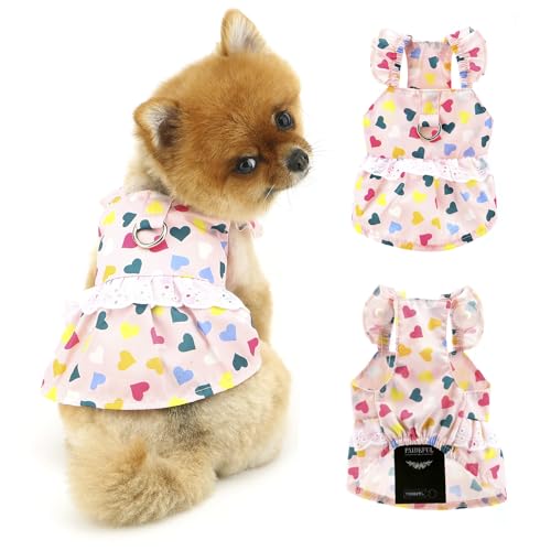 PAIDEFUL Hunde-Prinzessinnenkleid, Rüschenrock für kleine Hunde und Katzen, modisches Welpen-Sommerkleid mit Liebesmuster, Spitze, weich, leicht, Haustierpullover, einteiliges Outfit, D-Ring, Rosa, von PAIDEFUL