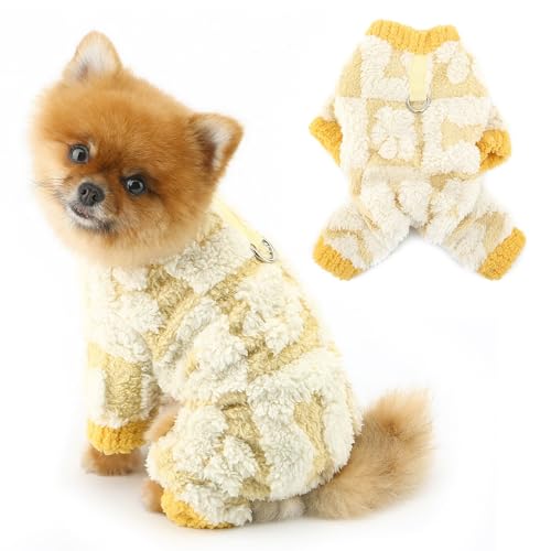 PAIDEFUL Hunde-Pyjama mit 4 Beinen, flauschiger Thermo-Pyjama, warm, weich, Hundepullover, Winteroverall für Haustiere, Wintermantel, winddicht, Chihuahua-Pullover, Katzenkleidung, Pfotenknochen, von PAIDEFUL