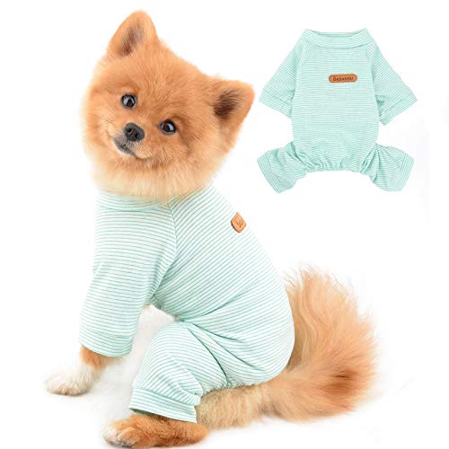 PAIDEFUL Pyjamas für kleine mittelgroße Hunde Katzen Modestreifen Pjs Warm Strampler Vier Beine Pet Jumpsuits Gemütlicher Bodysuit Welpe Chihuahua Kleidung Bekleidung Homewear Frühling Herbst Blau L von PAIDEFUL