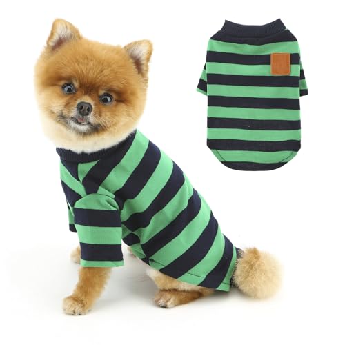 PAIDEFUL Hunde-Shirts, klassisch gestreiftes T-Shirt für kleine Hunde, Sommer, Welpen, weich, atmungsaktiv, Haustier-Outfit, leichter Hundepullover, Katzenkleidung, Chihuahua-Kostüm, Grün, Größe M von PAIDEFUL