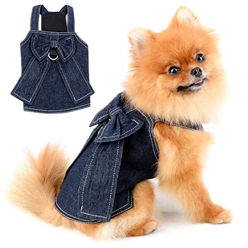 PAIDEFUL Hundegeschirr Kleid für Kleine Hunde Katzen Mädchen Lätzchen Denim Tutu Rock Haustierkleidung Mini Welpen Chihuahua Yorkie Kleidung Frühling Sommer M von PAIDEFUL