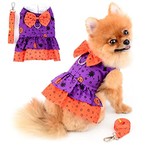 PAIDEFUL Hundegeschirr Kleid für Kleine Hunde Katzen Mädchen Sterne Tutu Rock Atmungsaktiv Haustierkleidung mit Leine 1,6 m Mini Welpen Chihuahua Yorkie Kleidung Frühling Sommer Lila XL von PAIDEFUL