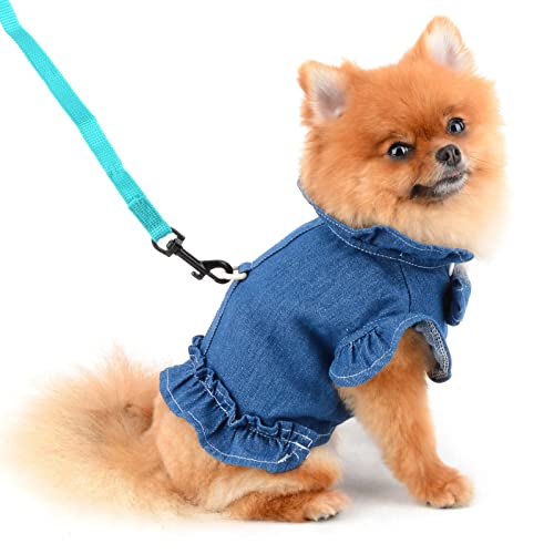 PAIDEFUL Hundegeschirr Kleid für Kleine Hunde Katzen Mädchen Denim Tutu Rock Haustierkleidung Mini Welpen Chihuahua Yorkie Kleidung Frühling Sommer Dunkelblau S von PAIDEFUL