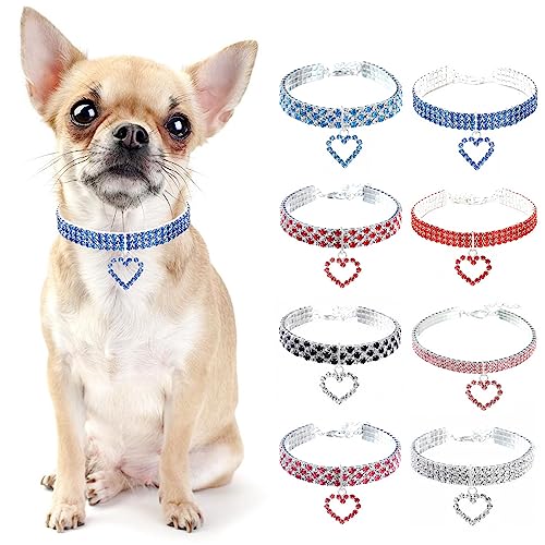 PAIDEFUL Hundehalsband Halsband Diamant Strass Bling Herz für kleine Hunde Verstellbares Katzenhalsband Schnellverschluss-Schnalle Geburtstagsfeier Leicht Niedlich Blau L von PAIDEFUL