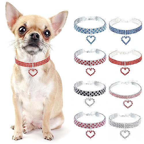 PAIDEFUL Hundehalsband Halsband Diamant Strass Bling Herz für kleine Hunde Verstellbares Katzenhalsband Schnellverschluss-Schnalle Geburtstagsfeier Leicht Niedlich Rot L von PAIDEFUL